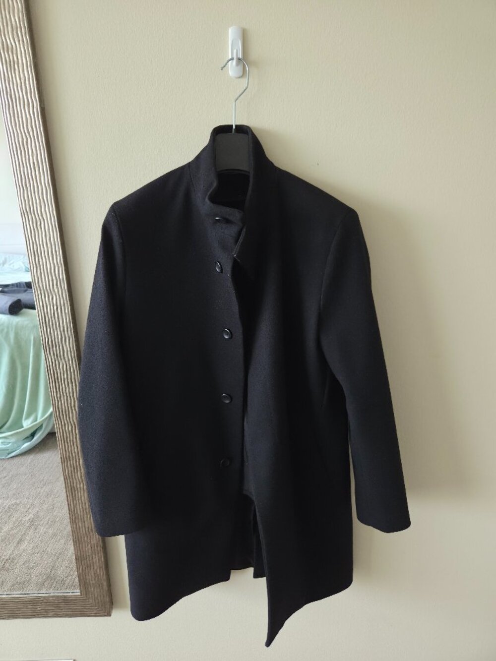 Mango Wool funnel neck coat - Black Slim Fit XS